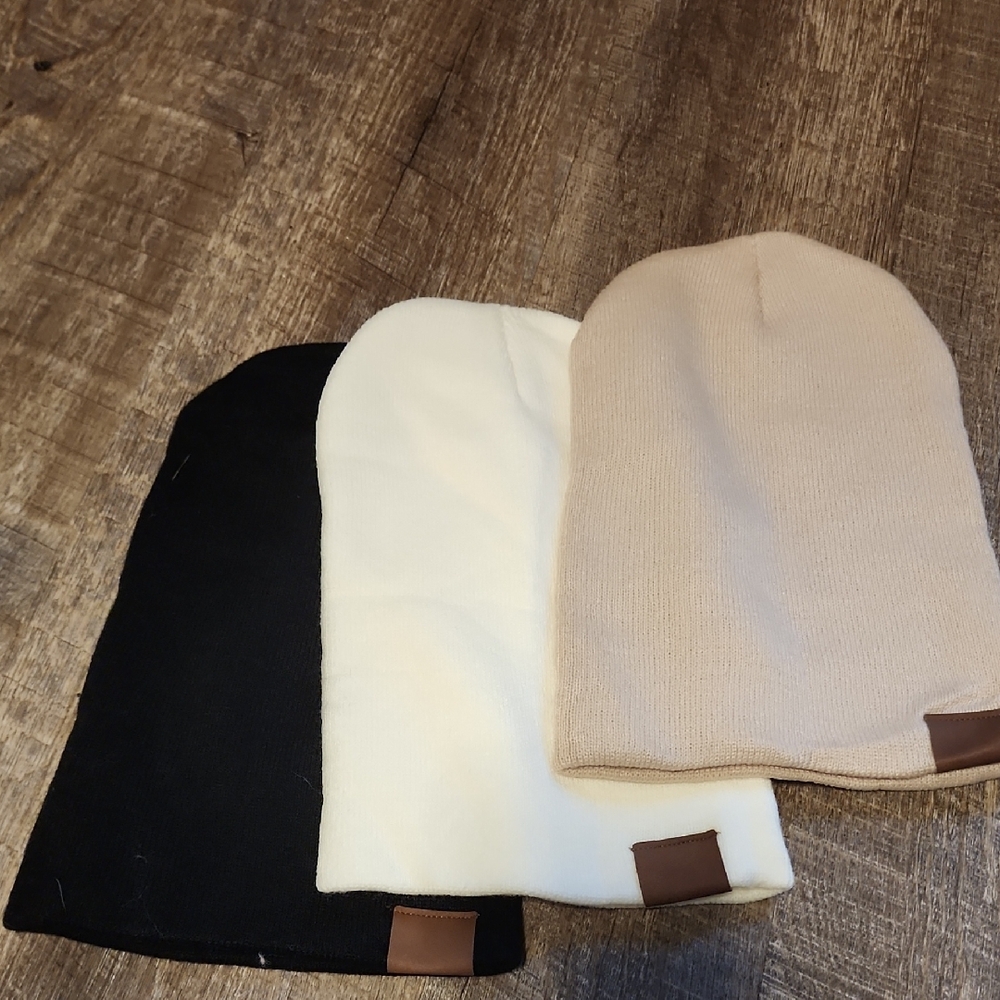 A Classy Chic Boutique Black, White, and Beige Beanie Set
